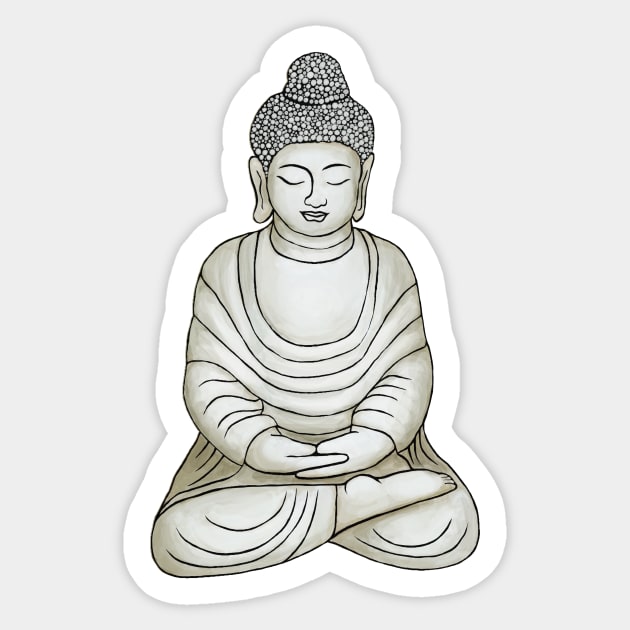 Meditating Buddha in the Garden Sticker by julieerindesigns